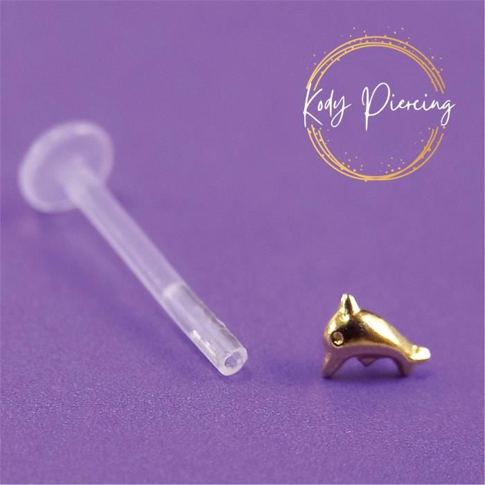 KODY PIERCING Labret Bioflex avec tête Motif Dauphin en OR 14 carats