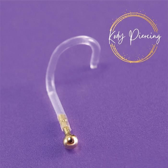 KODY PIERCING Tige Courbée Bioflex et tête en OR 14 carats Motif Boule de 2mm