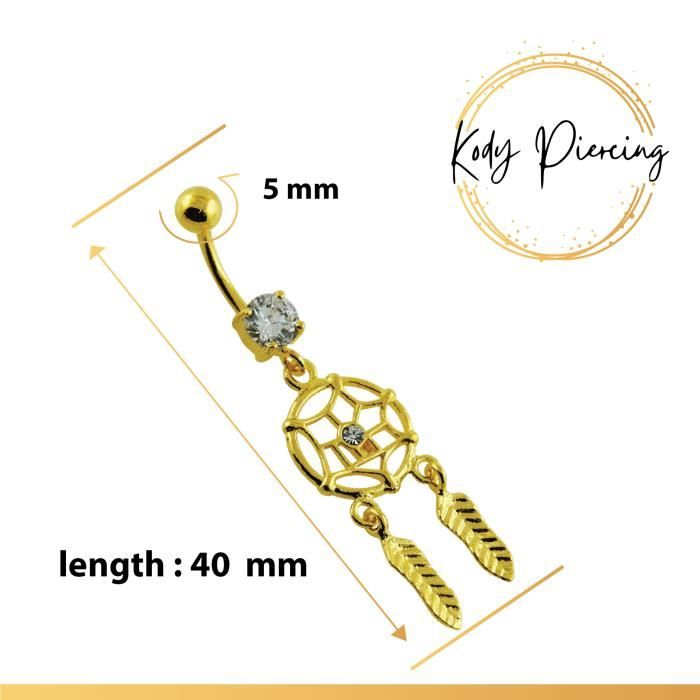 KODY PIERCING Nombril Attrape Rêves avec boule lisse - Plaqué Or 18 carats
