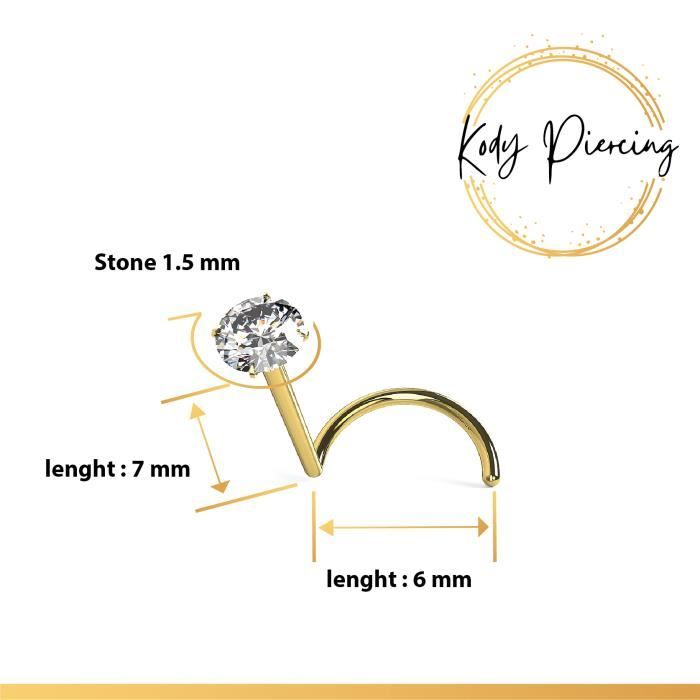KODY PIERCING Tige Courbée en OR 9 carats Orné d'un Véritable Diamant de 1,5mm ou 2mm serti - Choisissez la taille préférée!