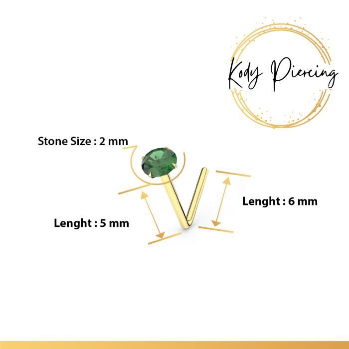 KODY PIERCING Tige L en Or 9 Carats et Zircon Vert Emeraude 2mm