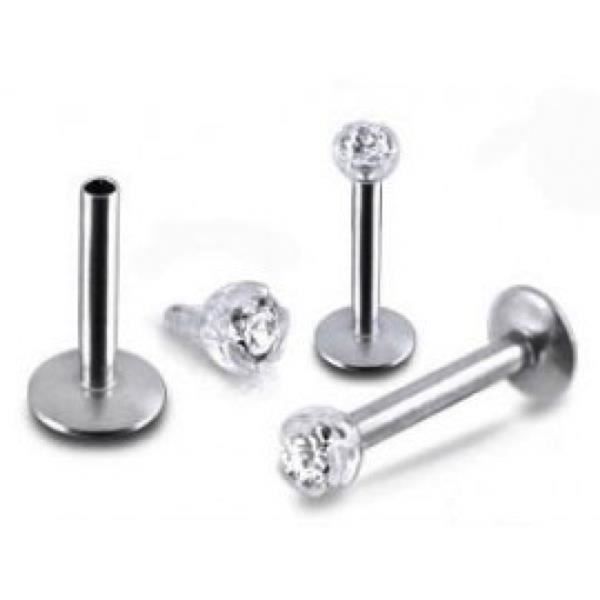 KODY PIERCING Labret Acier Cristal Serti en Bioflex Tige 8mm