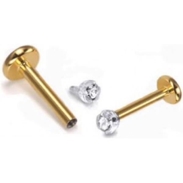 KODY PIERCING Labret Or Anodisé Cristal Serti en Bioflex Tige 10mm