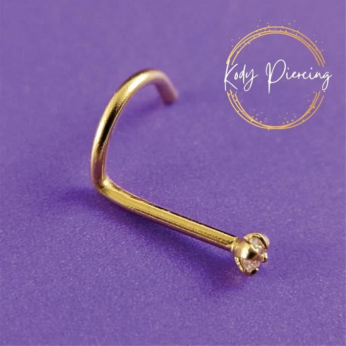 KODY PIERCING Tige Courbée OR 18 carats et Zircon CZ de 1,5 mm serti serti