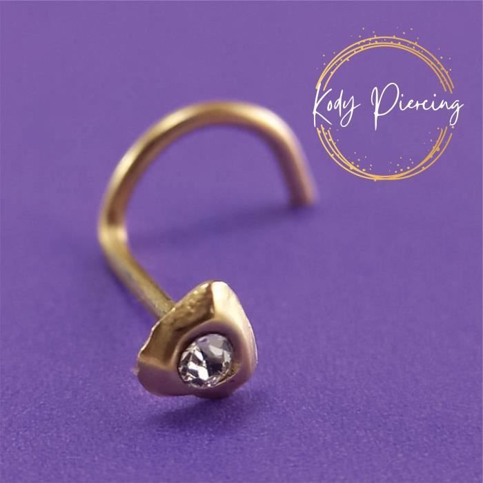 KODY PIERCING Tige Courbée OR 14 Carats Forme Cœur 4mm Orné d'un Zircon