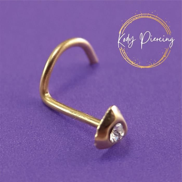 KODY PIERCING Tige Courbée OR 14 Carats Forme Cœur 4mm Orné d'un Zircon