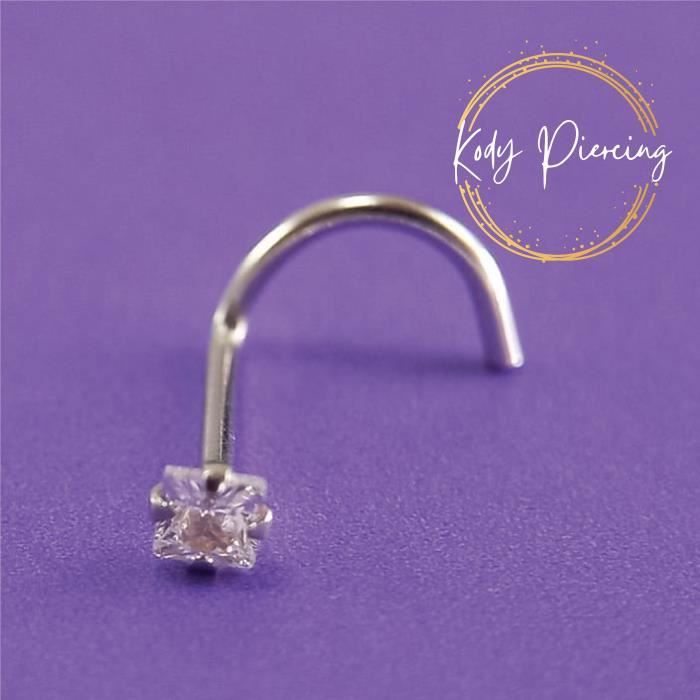 KODY PIERCING Tige Courbée OR Blanc 14 Carats et Zircon CZ de 2mm serti