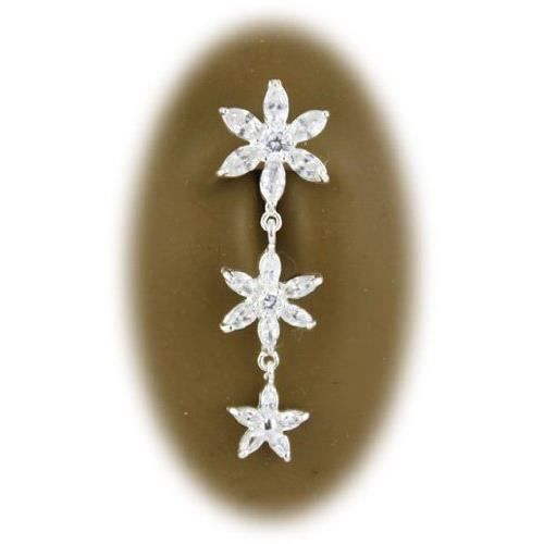 KODY PIERCING Piercing Nombril Inversé 3 Fleurs Pendantes Argent 925 - Blanc