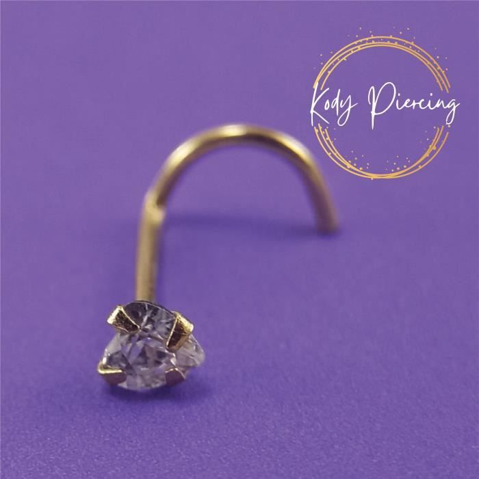 KODY PIERCING Tige Courbée OR Massif 14 Carats Motif Cœur en Zircon CZ de 3mm serti