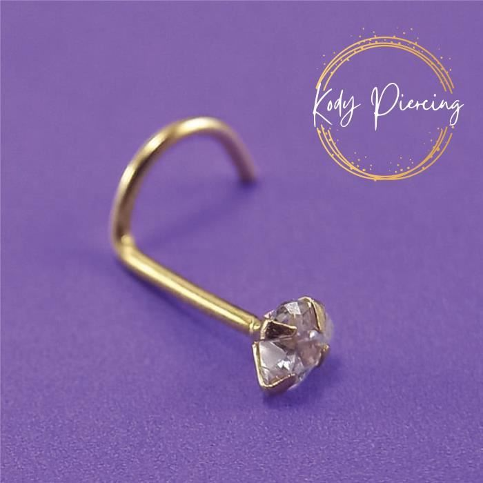 KODY PIERCING Tige Courbée OR Massif 14 Carats Motif Cœur en Zircon CZ de 3mm serti
