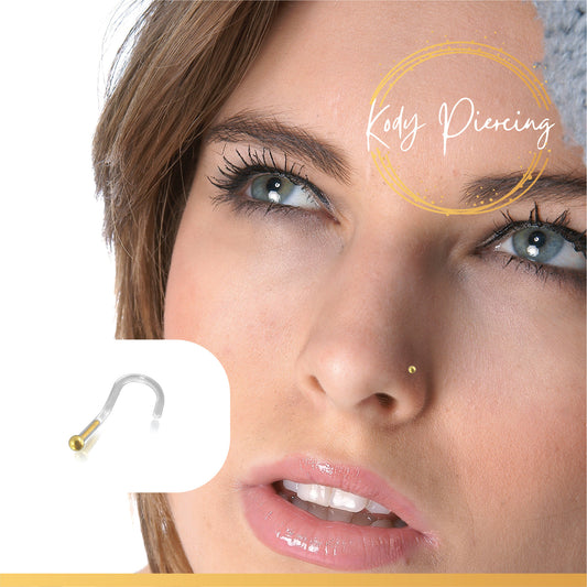 KODY PIERCING Tige Courbée Bioflex et tête en OR 14 carats Motif Boule de 2mm